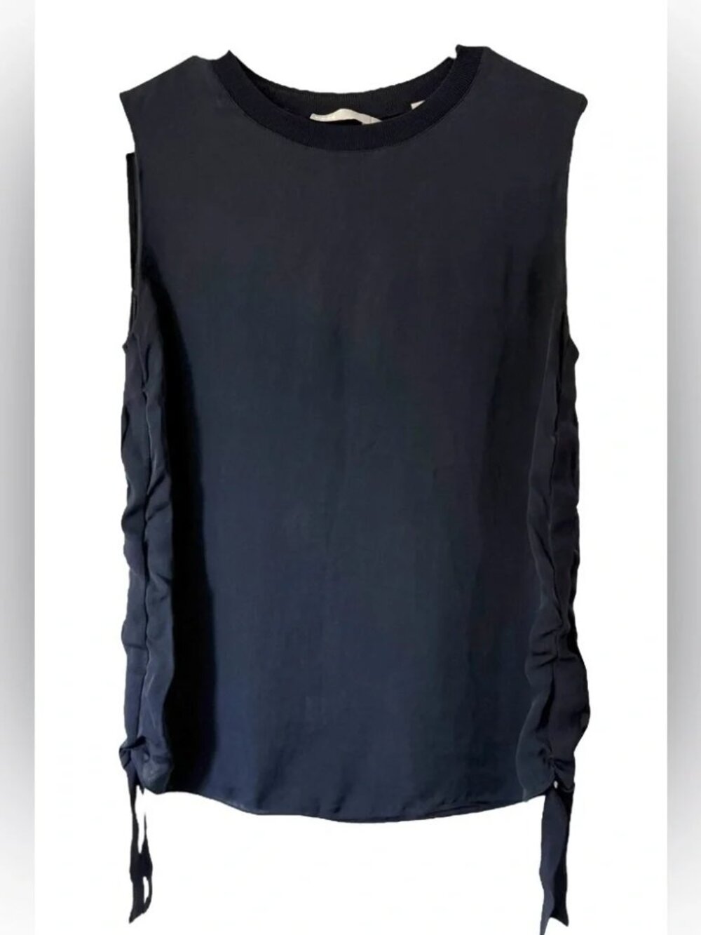 Vince Navy Blue Silk Tank Top with Rib Knit Crewneck - Size 2